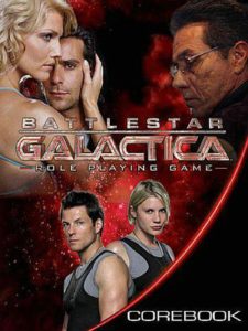 The cast of Battlestar Galactica appears on the cover of the role-playing game book. 