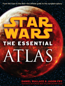 The words "Star Wars: The Essential Atlas" appear over a fiery-red planet.