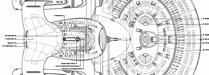 Starship deck plans for the U.S.S. Enterprise, rendered as line art.