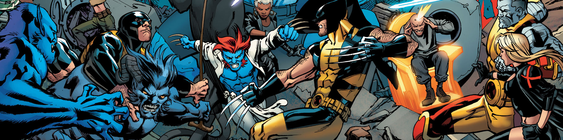 A massive melee of X-Men superheroes.