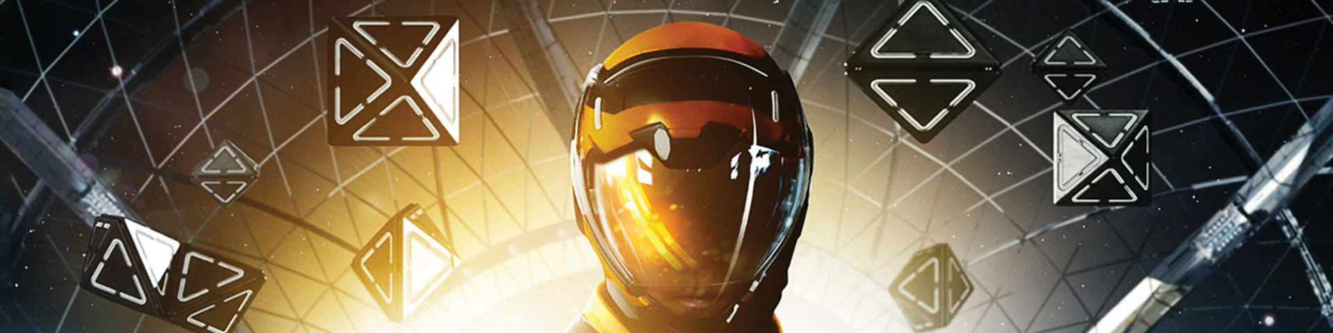 The helmet of a space-suited child appears in front of several geometric shapes.