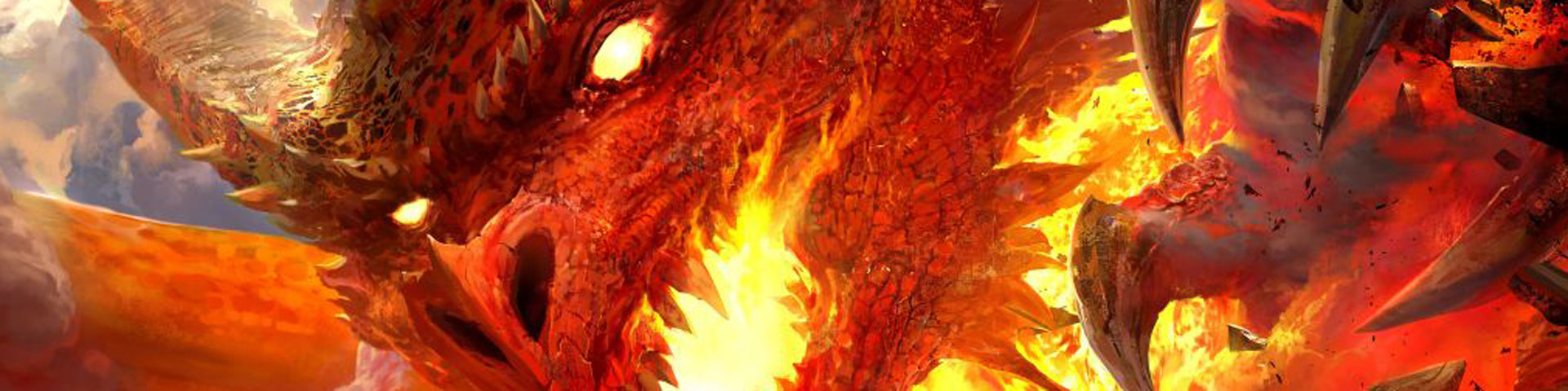 A red dragon prepares to breath fire.