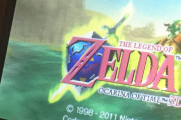 A close-up shot of the Legend of Zelda: Ocarina of Time load screen on a Nintendo 3DS handheld.