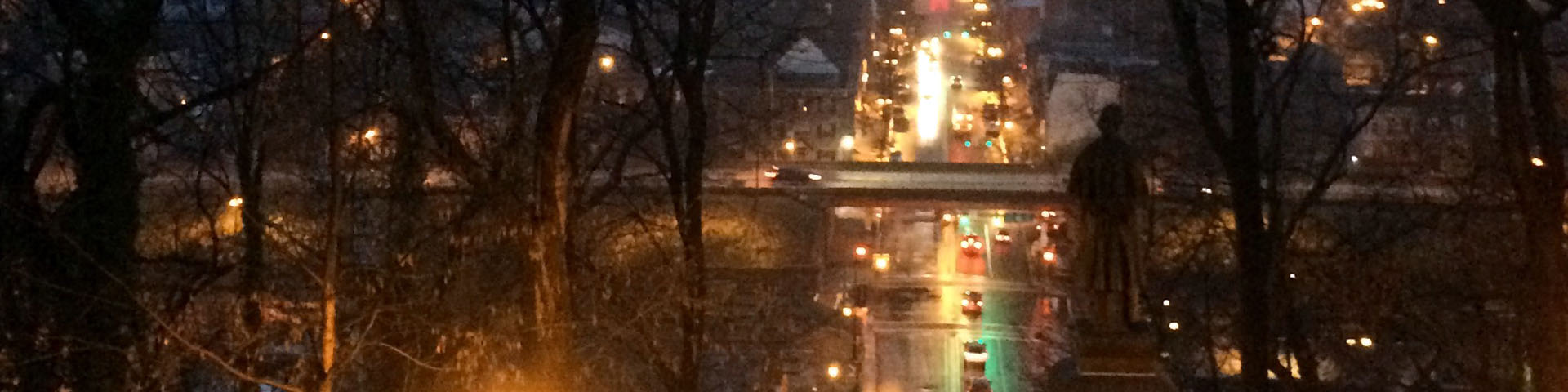 A dark, early December morning photo of downtown Easton.