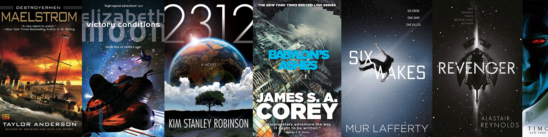 Several difference science fiction book covers shown side-by-side.
