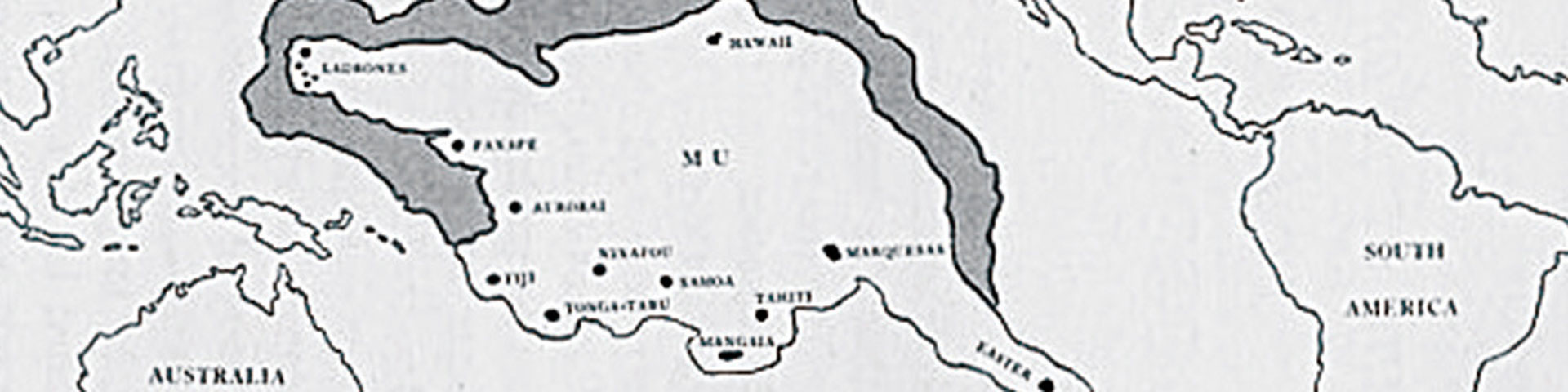 A map of the lost continent of Mu, indicating that it is in the Pacific Ocean.