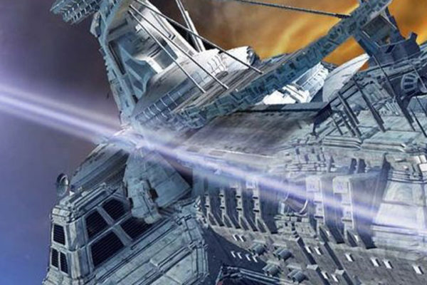 Starships battle in deep space.