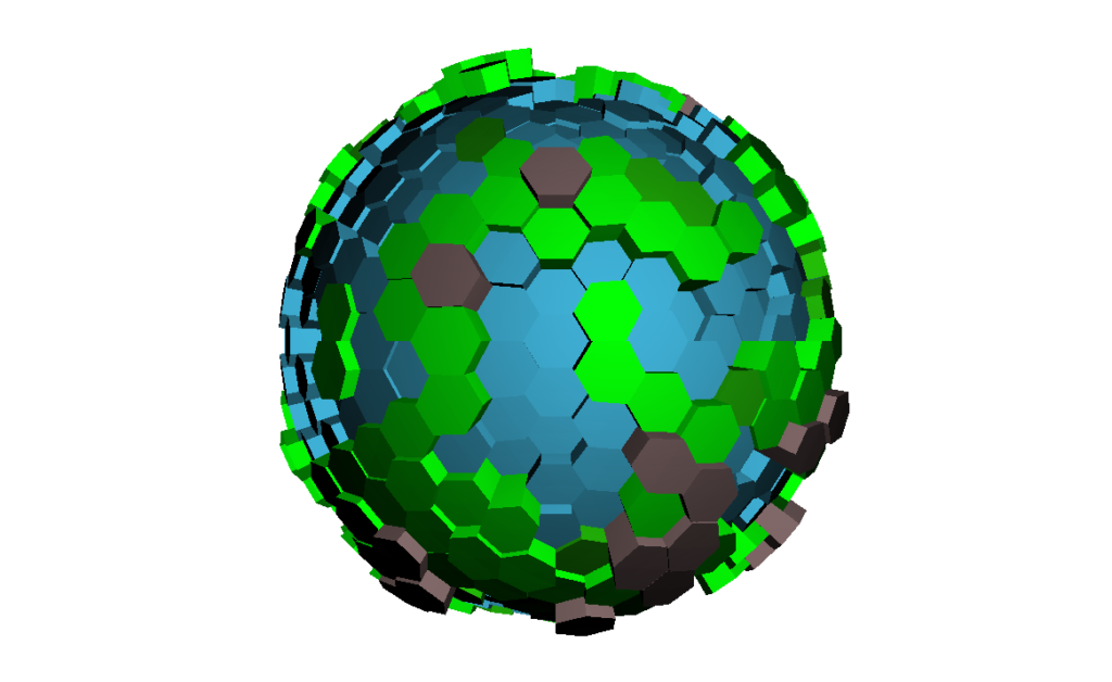 A spherical, hex-based world.