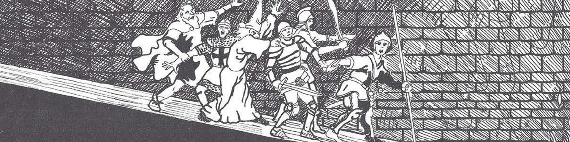 Adventurers stumble down an unstable ramp in the Tomb of Horrors