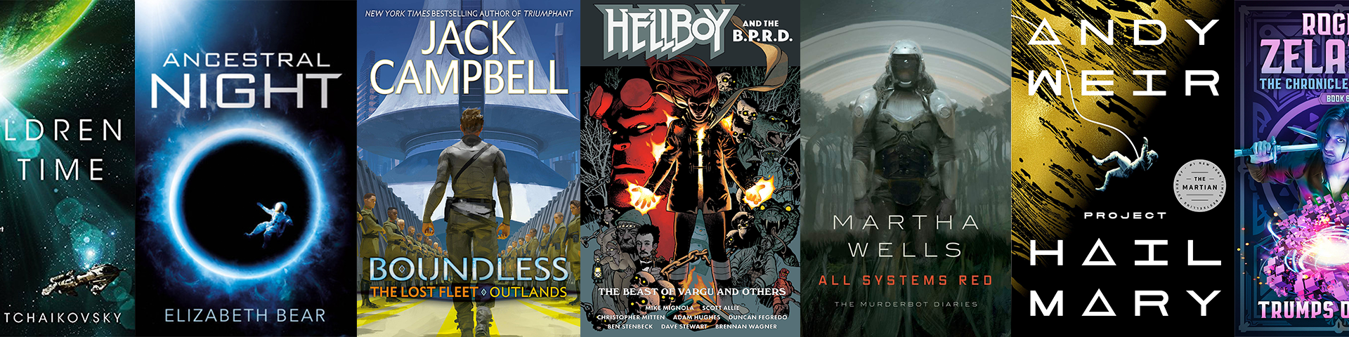 A collection of science fiction and fantasy book covers