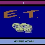 The title screen for the ET video game, with the text ET and a picture of the alien's head
