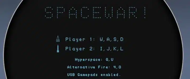 The title screen for Space War