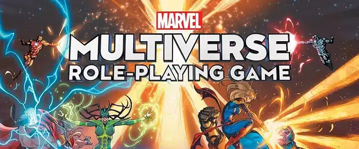 Cover art for the Marvel Multiverse RPG, featuring heroes battling villains.