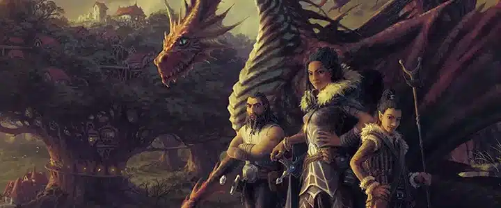 Three adventurers and a dragon.