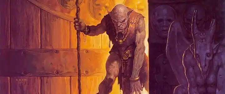 A humanoid defends the entrance to a dungeon.
