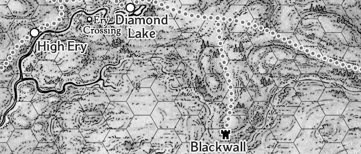 A close-in map view of the town of High Ery, and the locations that surround it.