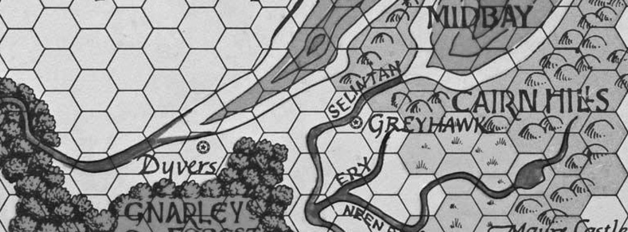 A close up of the Greyhawk region ofo the World of Greyhawk.